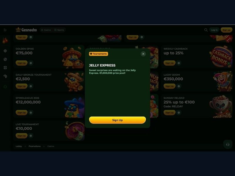 First session and catalogue navigation at Casinacho Casino Nacho Casino for Canada