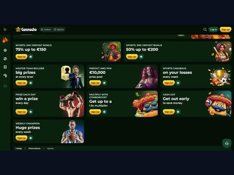 Catalogue cashback and tournaments from mobile at Casinacho Casino Nacho Casino for Canada